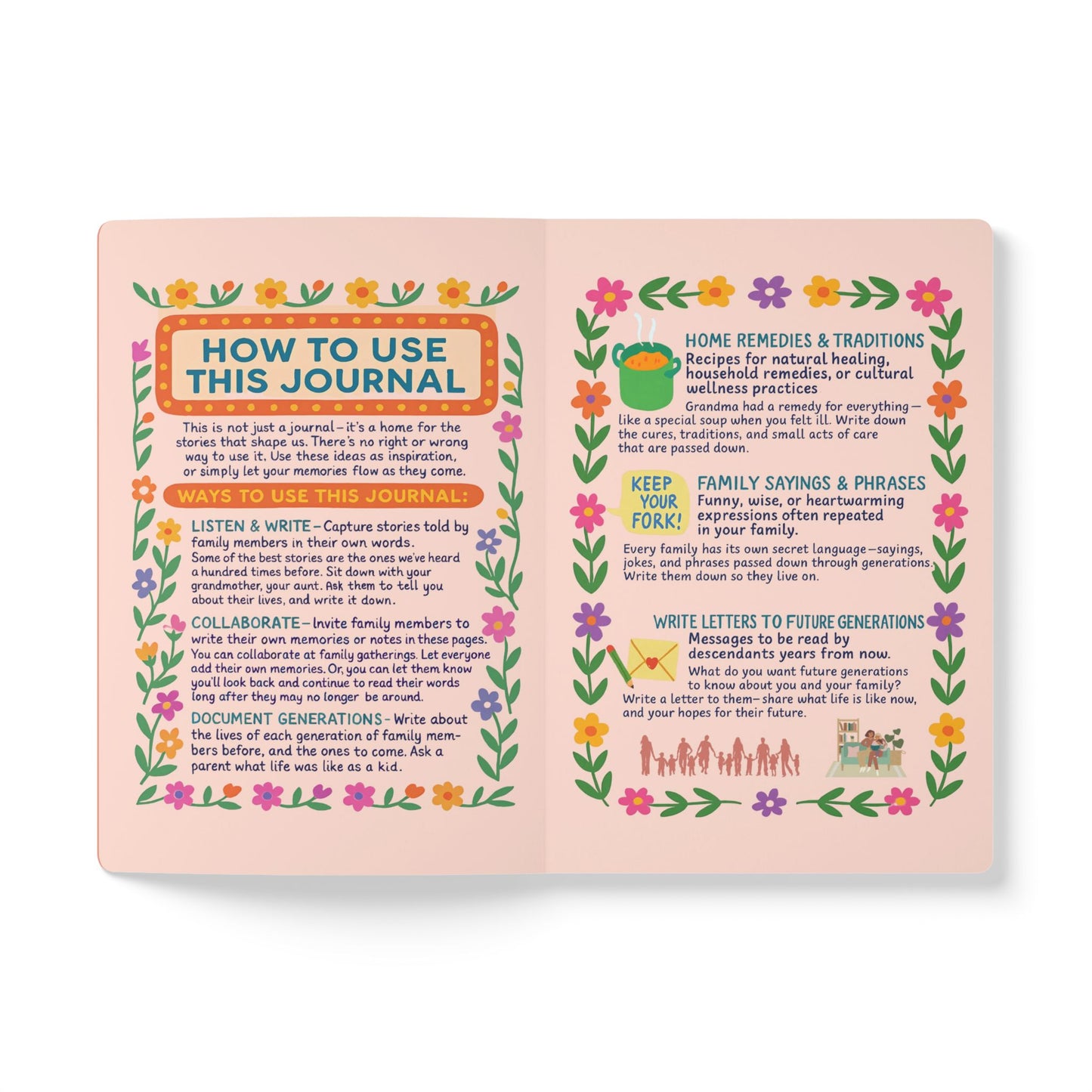 Family Memories Softcover Lined Journal - Stories, Recipes, Letters & Photos (English)