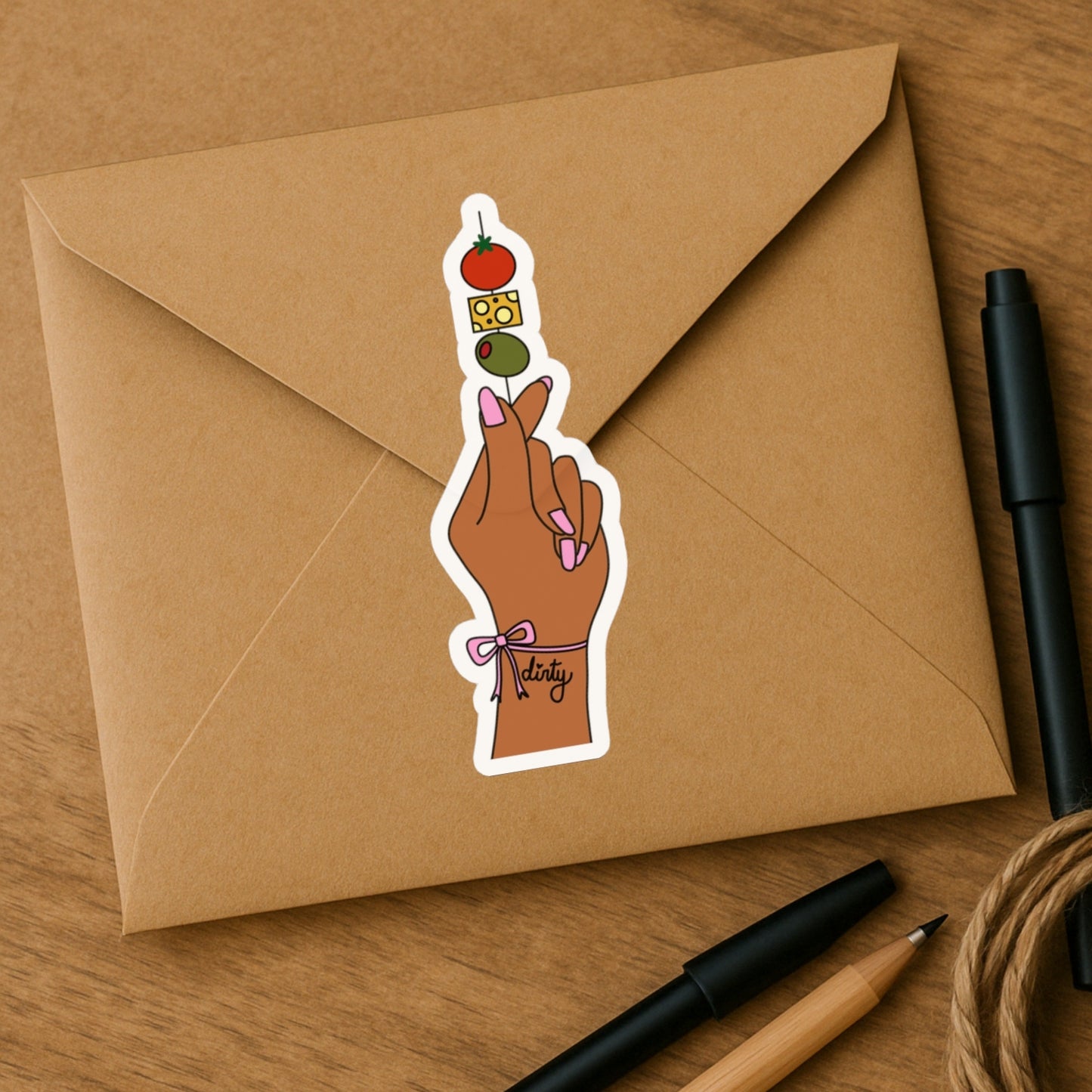 Trendy Martini Kiss-Cut Sticker - Dirty Martini Hand Tattoo